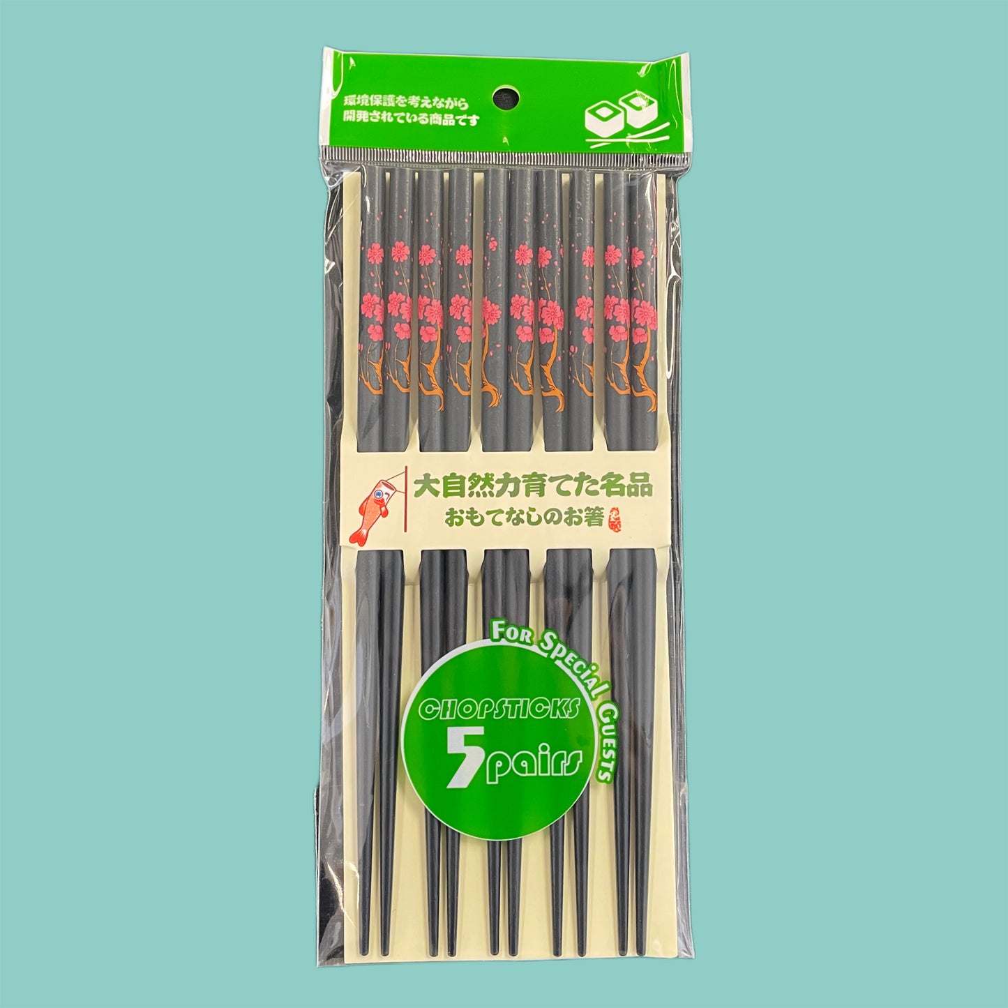 Essstäbchen 5 Paar schwarz mit blumen