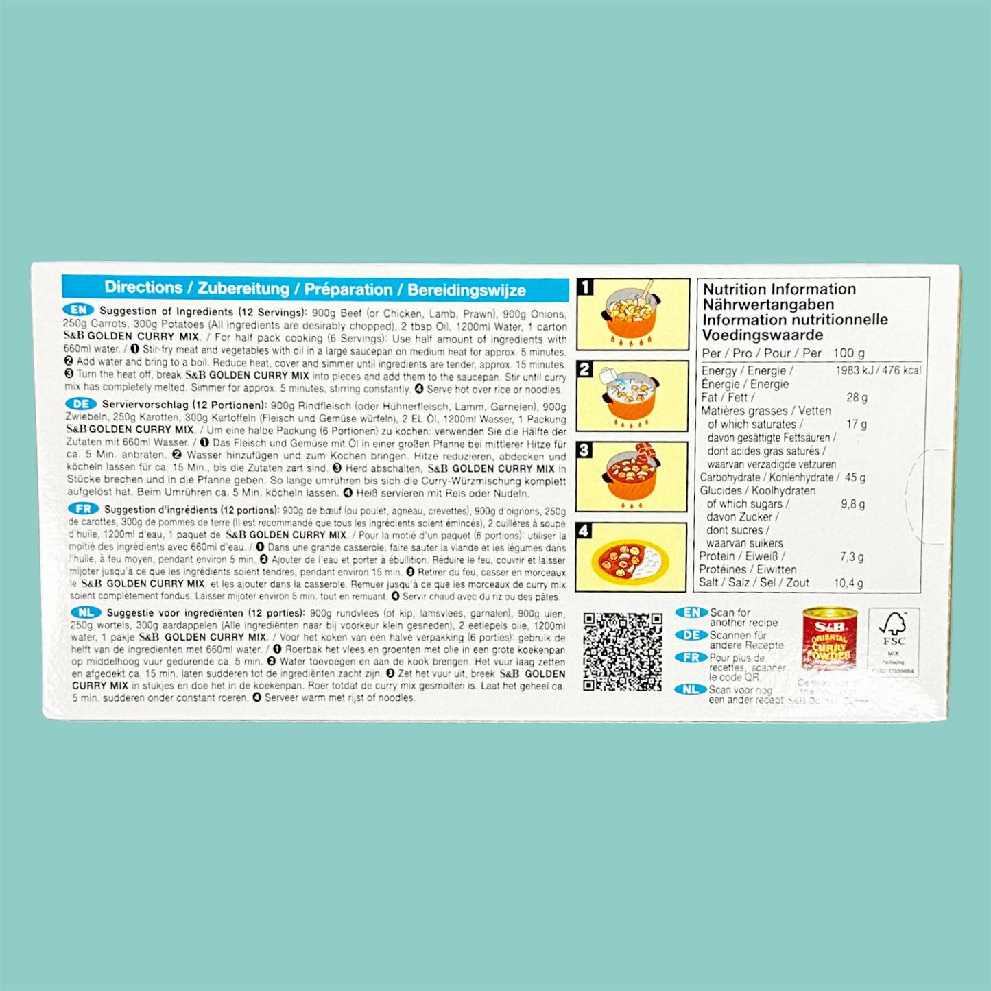S&B Golden Curry japanischer Currymix scharf 220g hinten