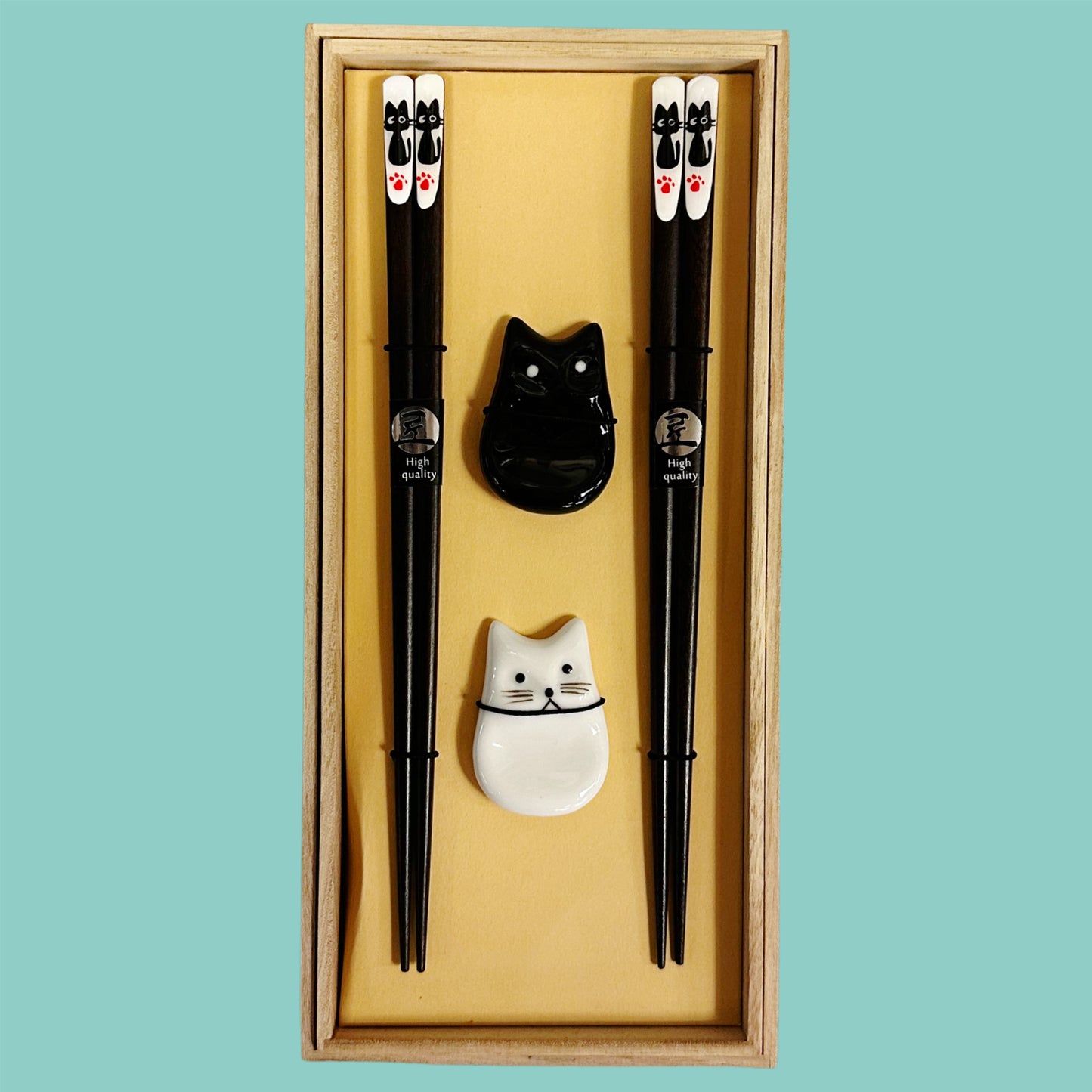 Jade Temple Essstäbchen mit Katzen Ableger (2 Paar)
