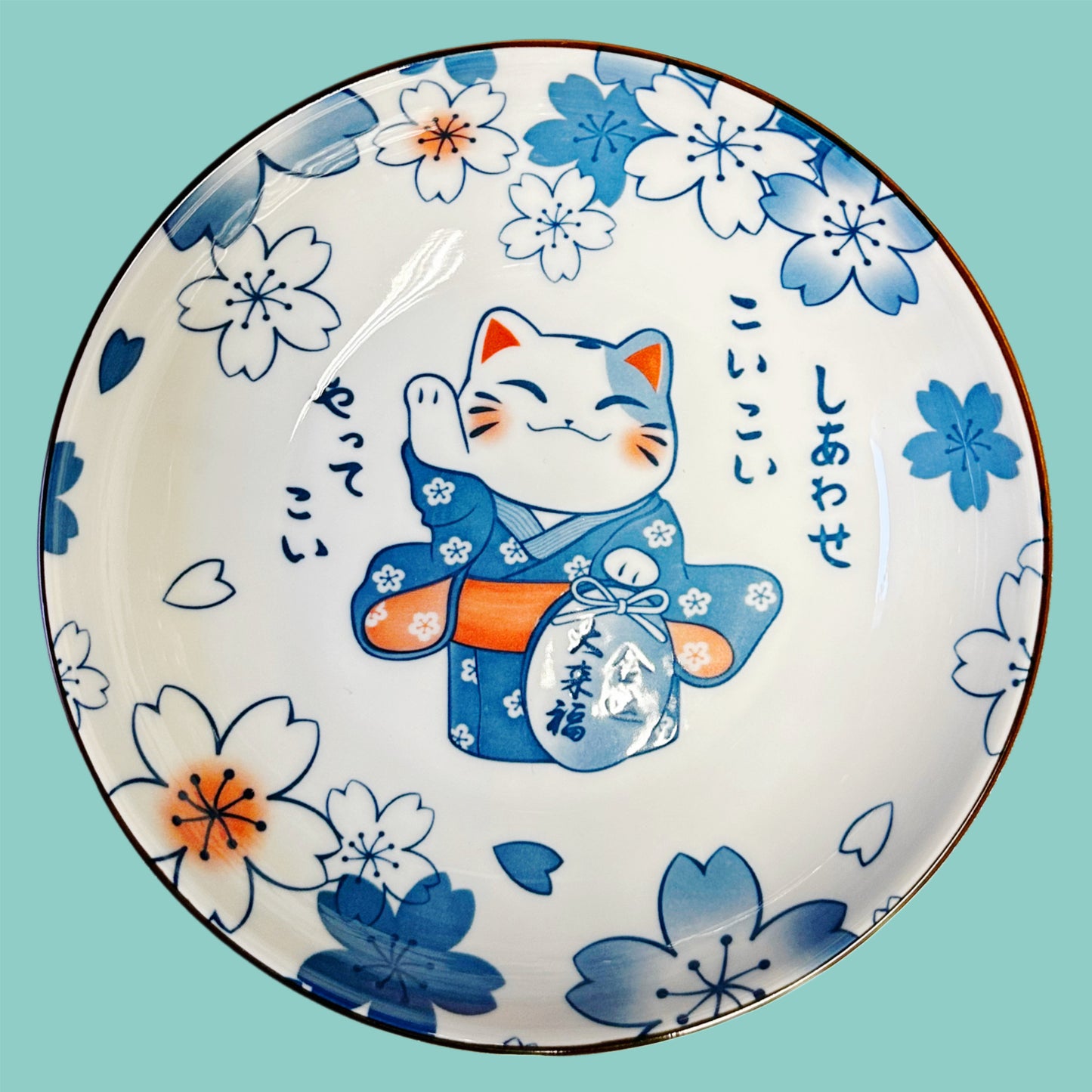 Glückskatzen Keramikschale blau 17,2cm