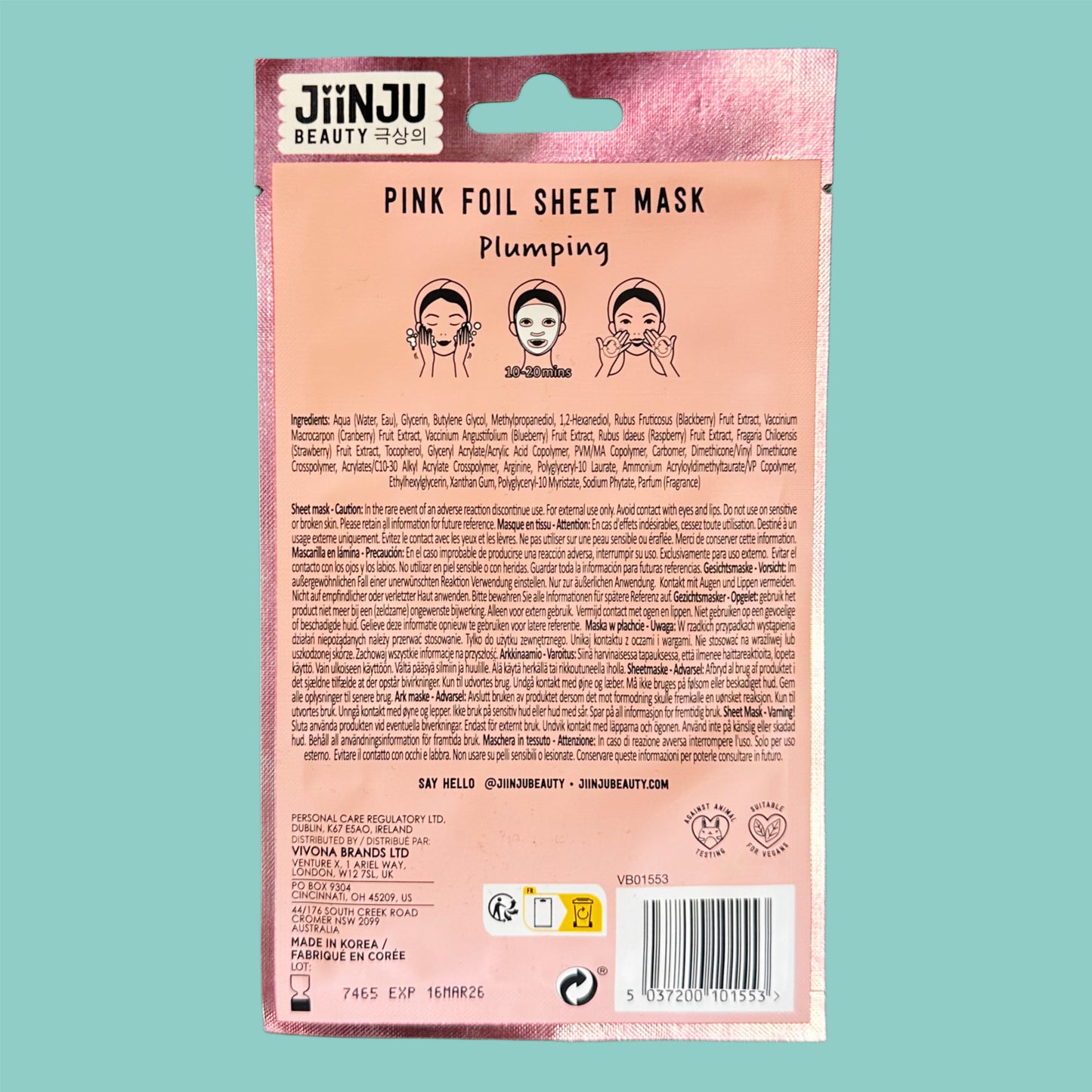 Jiinju Beauty plumping Gesichtstuchmaske pink (1 Stk.) hinten