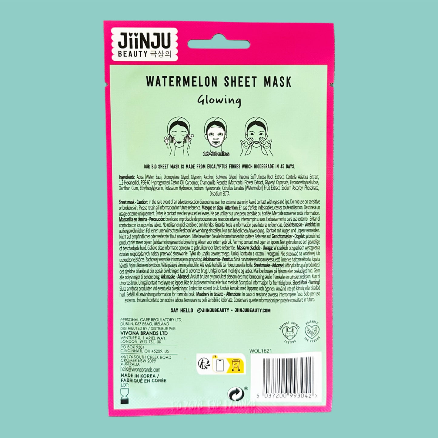 Jiinju Beauty strahlende Gesichtstuchmaske Wassermelone (1 Stk.) hinten