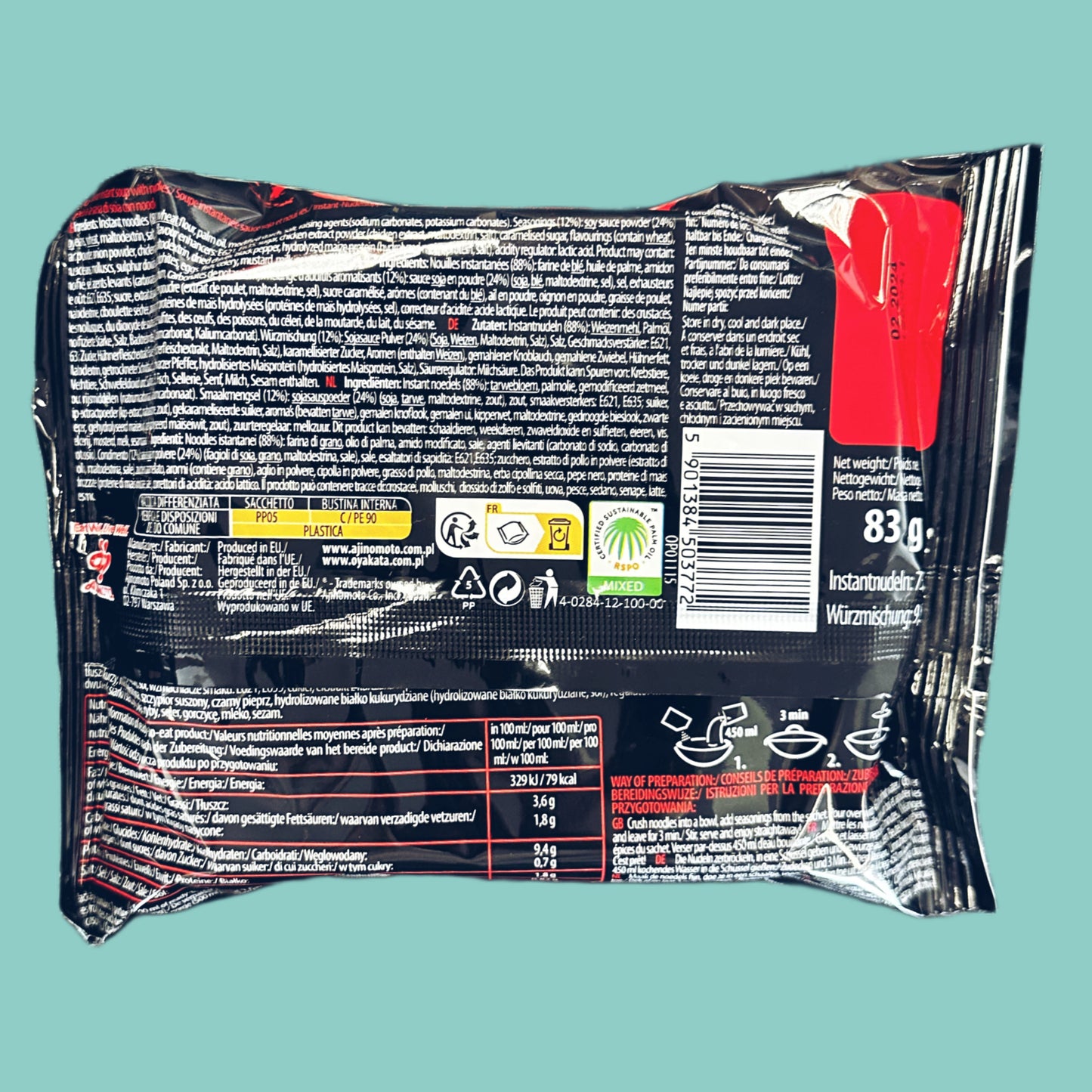 Ajinomoto Oyakata Soja Saucen Ramen 83g hinten