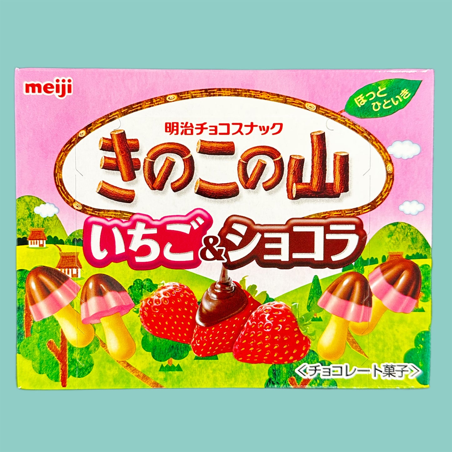 Meiji Kinoko no Yama Schokolade mit Erdbeere