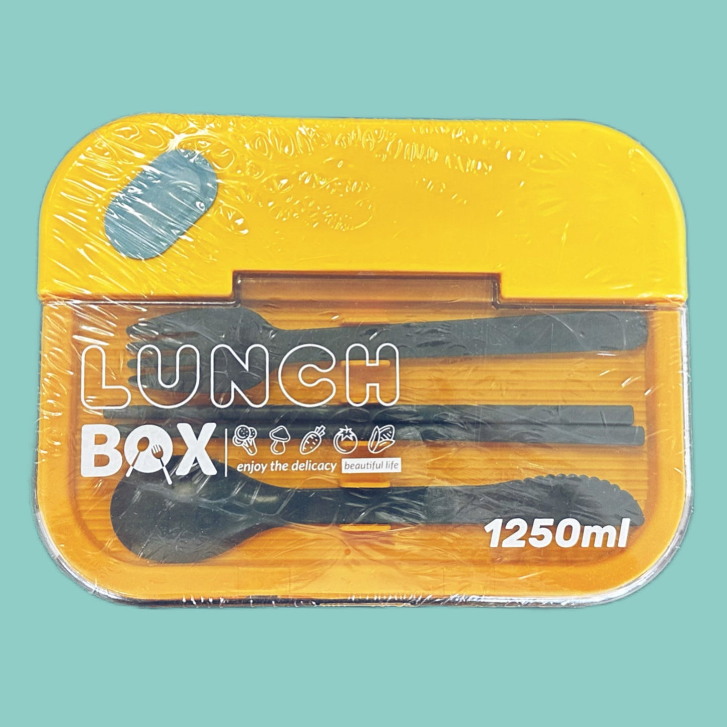 Bento Box mit Essgeschirr gelb-blau (1 Stk.)