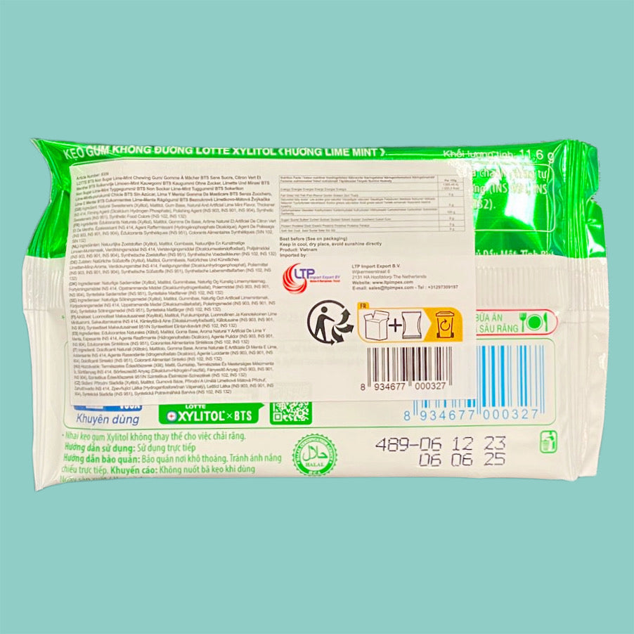 Lotte Xylitol x BTS Limette-Minz Kaugummi 11,6g hinten