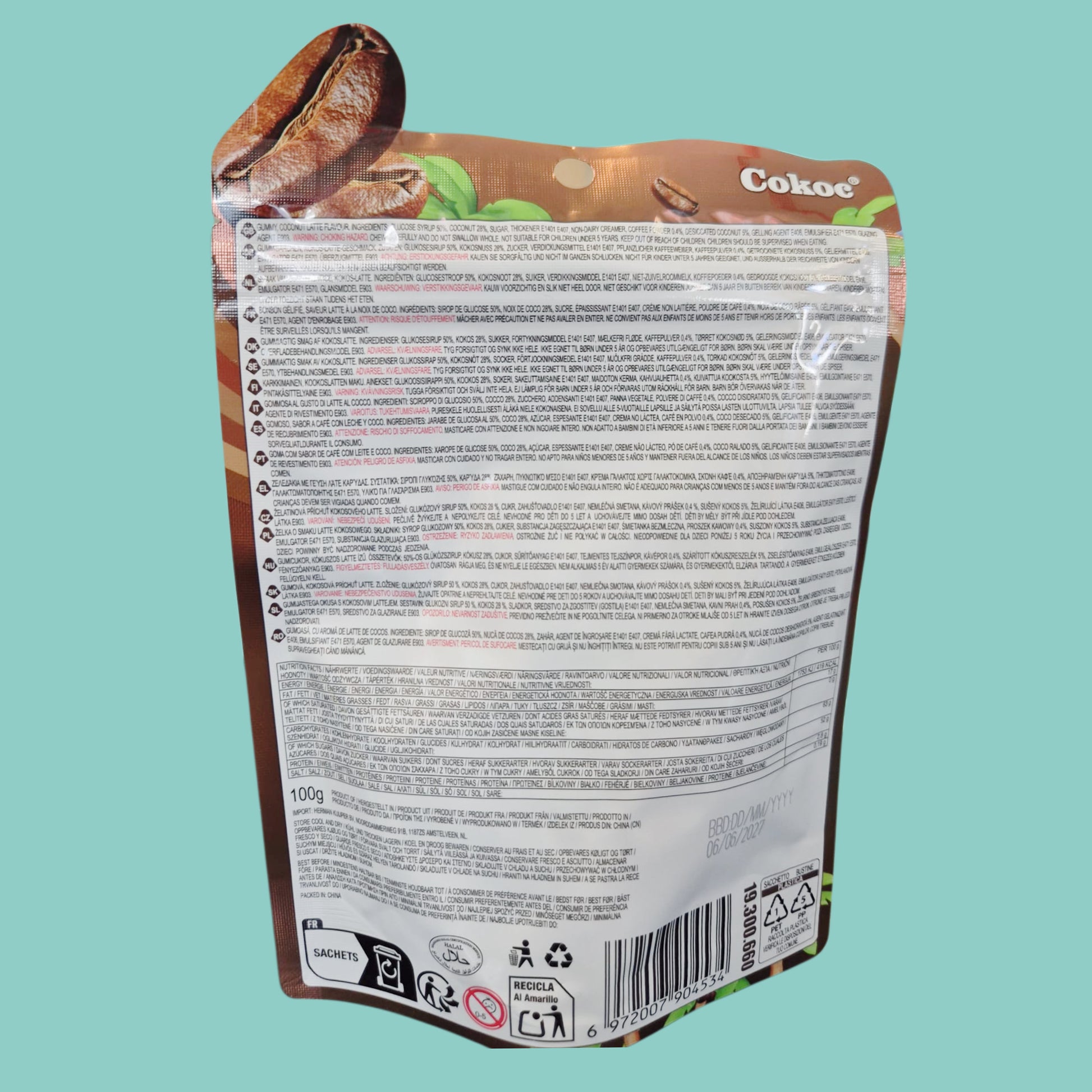 Cokoc Kokosnuss Latte Gummibärchen 100g hinten