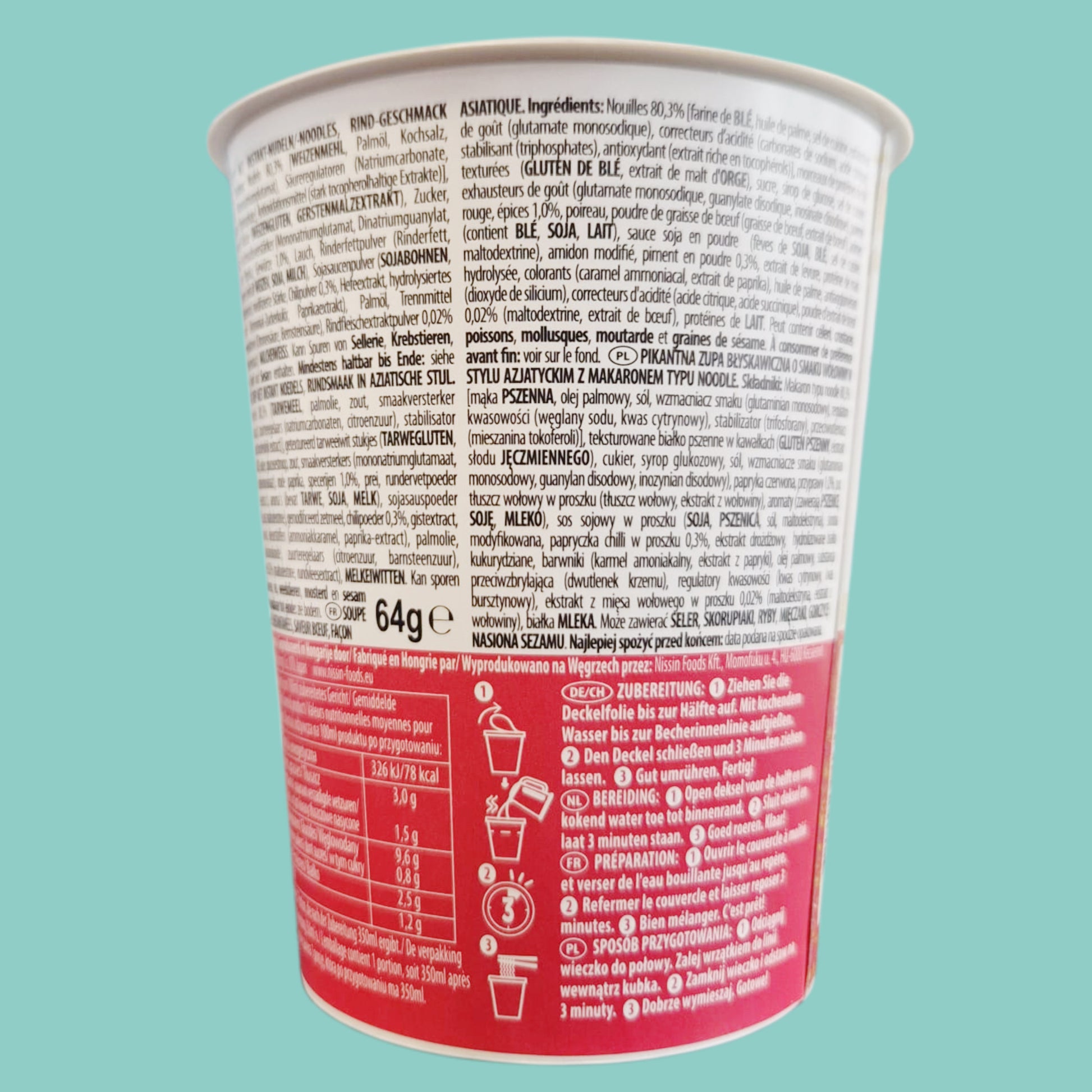 Cup Noodles scharfe Suppe mit Rindergeschmack 64g hinten