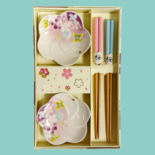 Jade Temple Essstäbchen mit Sakura Teller (2 Paar)