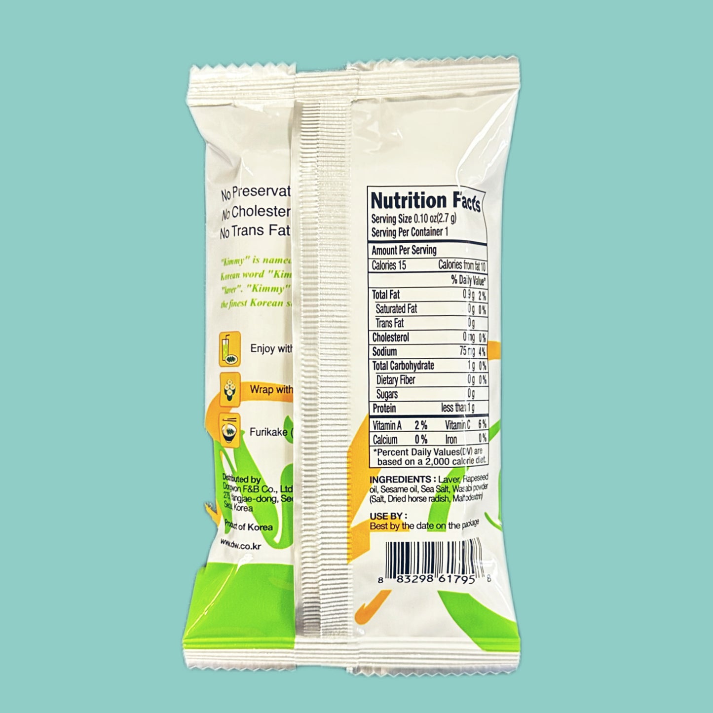 Dongwon Yangban Kimmy Seealgen Snack Wasabi 2,7g hinten