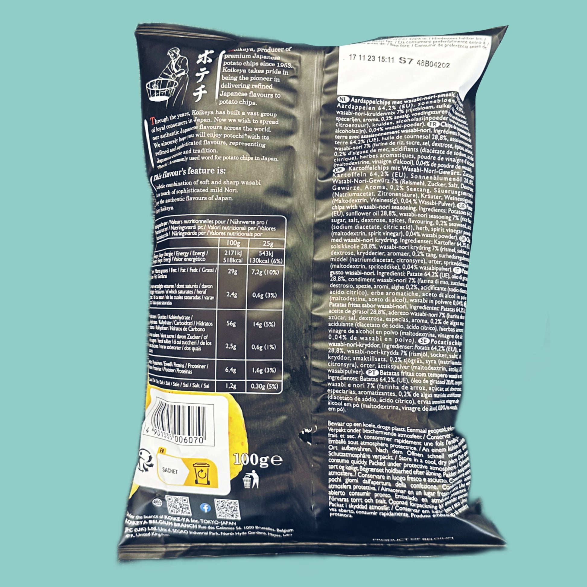 Koikeya Premium Wasabi Nori Chips 100g hinten