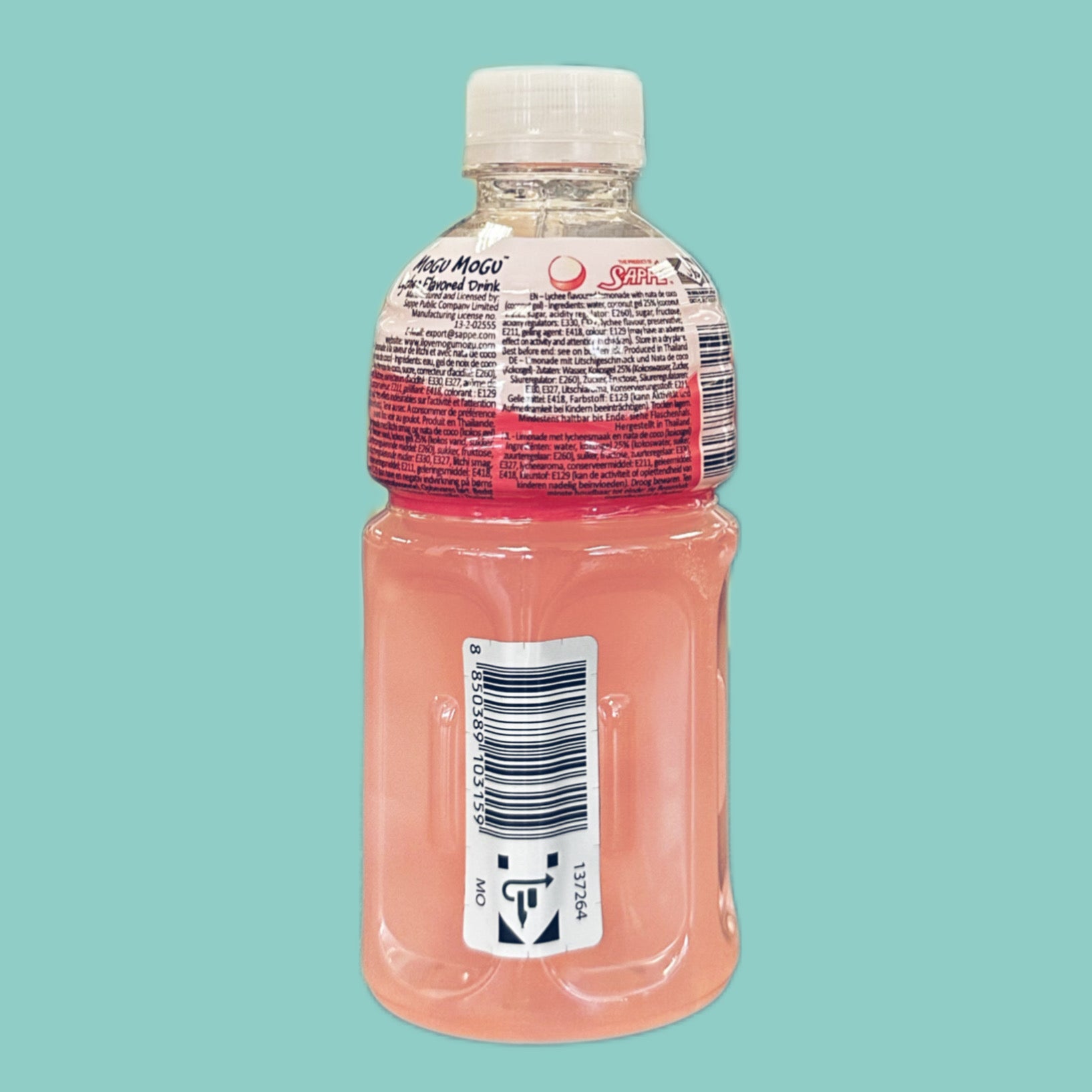 Mogu Mogu Litschi Geschmack mit Nata de Coco Stückchen 320ml hinten